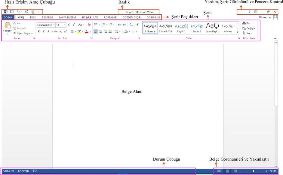 Word giriş ekranı
