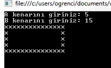 c# console for döngüsü ile kare oluşturma